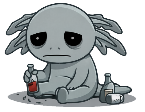 NUMB axolotl with bottles