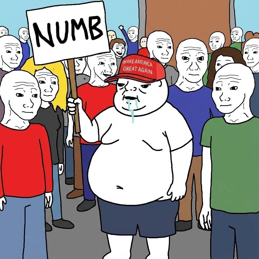 Numb crowd with sign